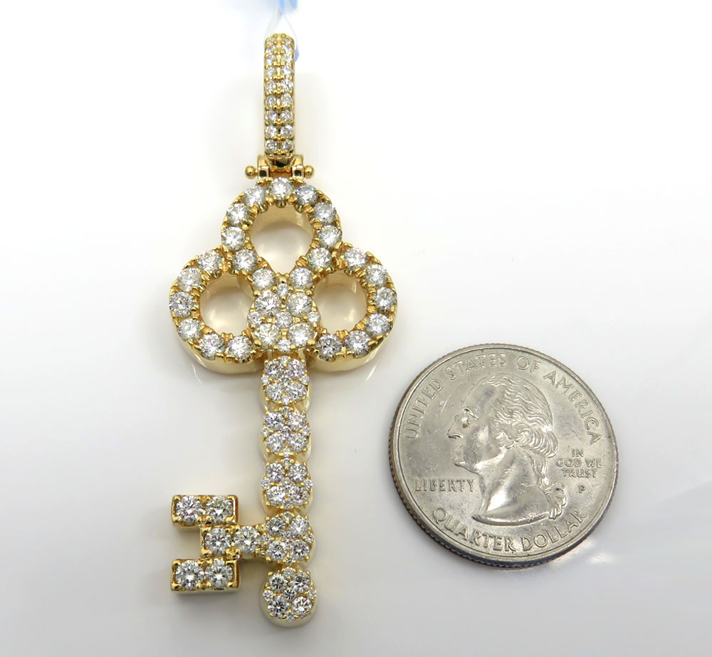 14k yellow gold large diamond key pendant 3.54ct