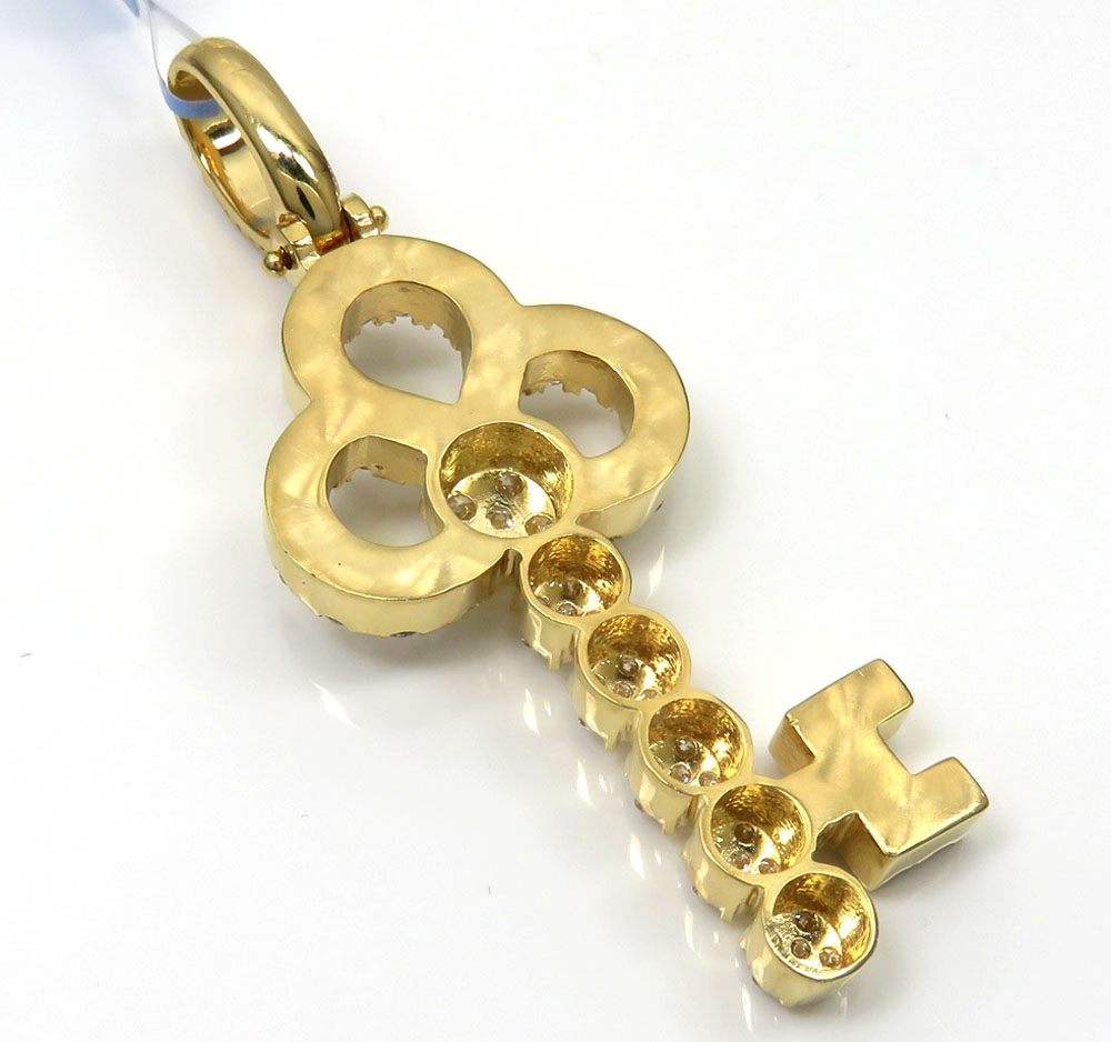 14k yellow gold large diamond key pendant 3.54ct