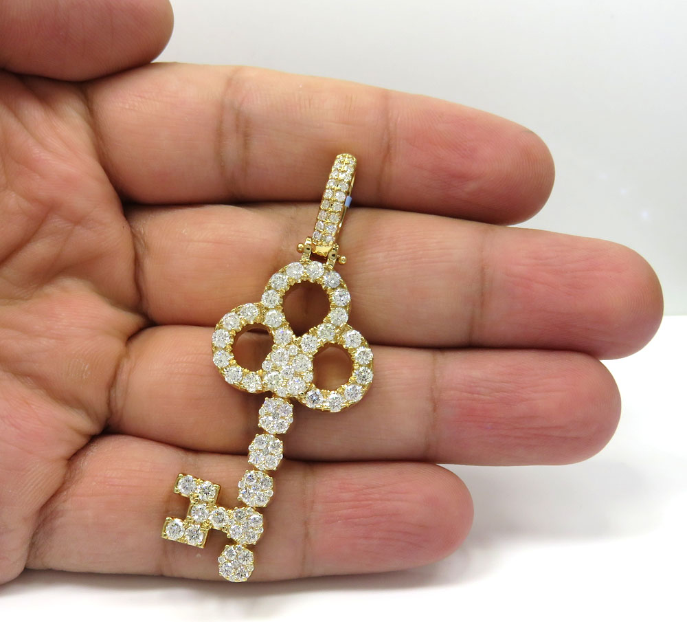 14k yellow gold large diamond key pendant 3.54ct