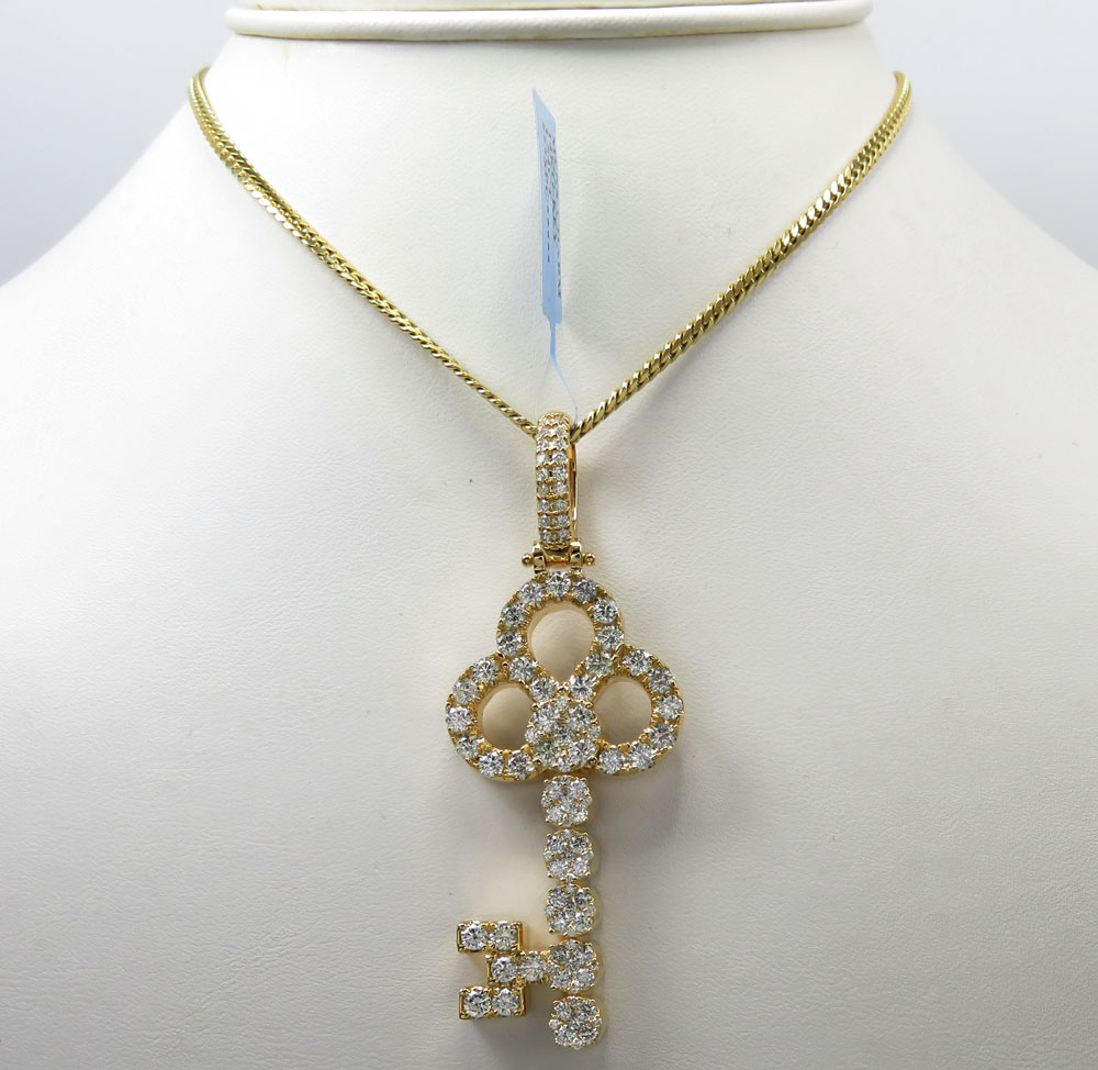 14k yellow gold large diamond key pendant 3.54ct