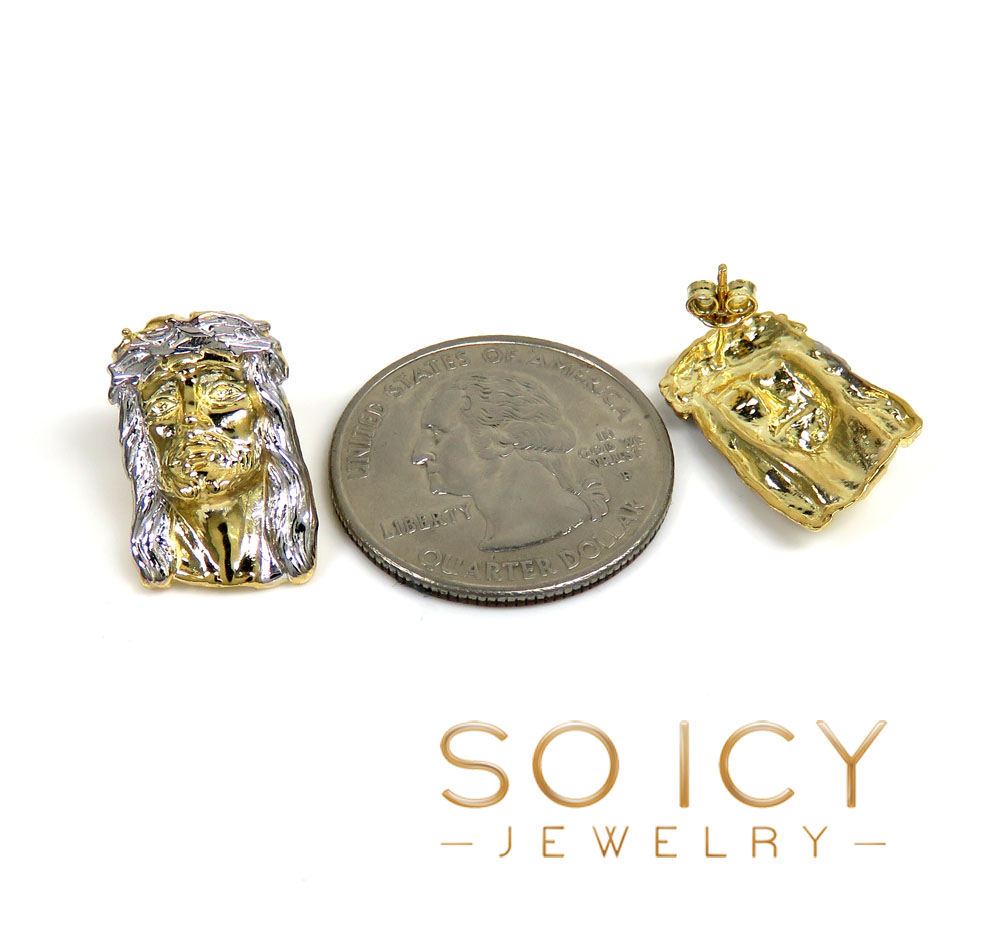 10k two tone gold medium size classic jesus face earrings