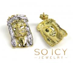 10k two tone gold medium size classic jesus face earrings