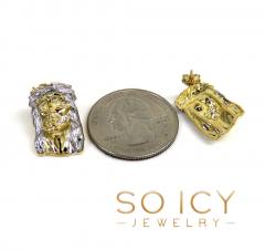 10k two tone gold medium size classic jesus face earrings