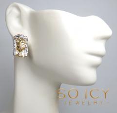 10k two tone gold medium size classic jesus face earrings