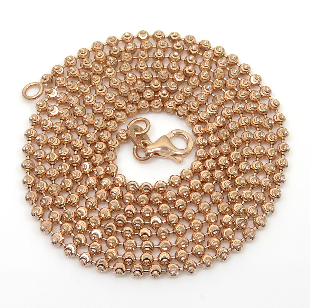 10k rose gold moon cut bead link chain 20-26 inch 2mm - Image 2