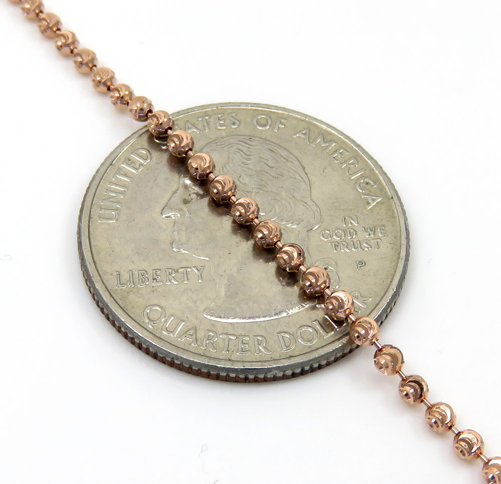 10k rose gold moon cut bead link chain 20-26 inch 2mm - Image 3