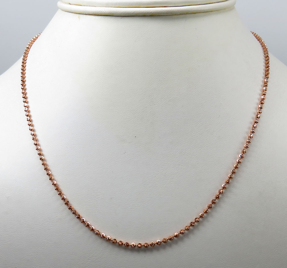 10k rose gold moon cut bead link chain 20-26 inch 2mm