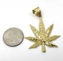 14k yellow gold nugget marijuana leaf pendant