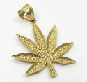 14k yellow gold nugget marijuana leaf pendant