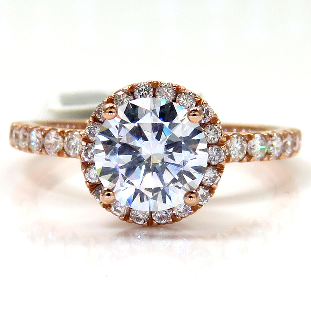 Ladies 14k rose gold round diamond halo engagement ring 0.43ct - Image 2