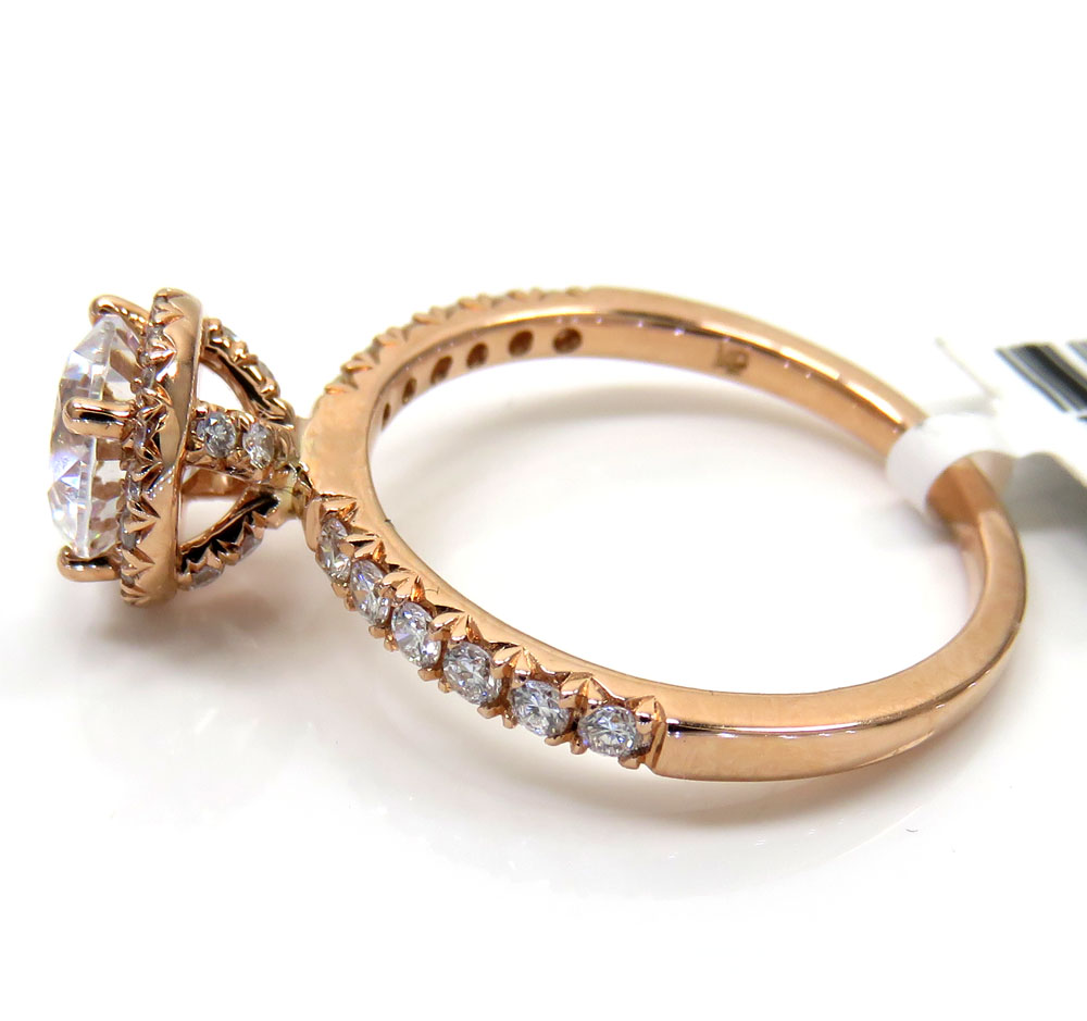 Ladies 14k rose gold round diamond halo engagement ring 0.43ct