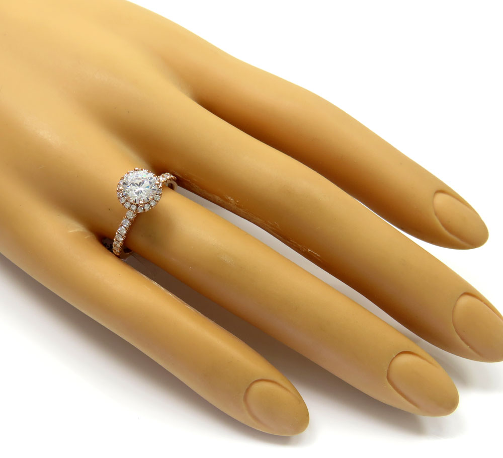 Ladies 14k rose gold round diamond halo engagement ring 0.43ct