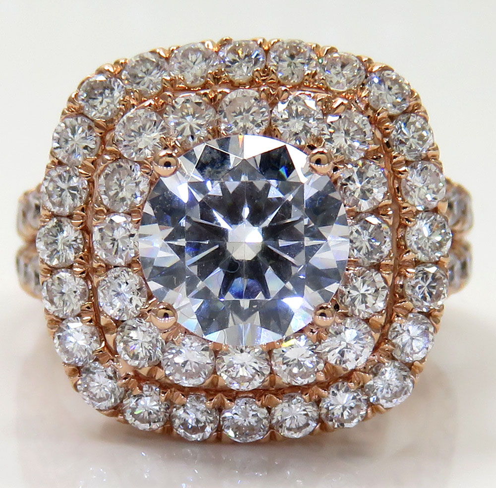Ladies 14k rose yellow or white gold diamond square halo engagement ring 1.94ct