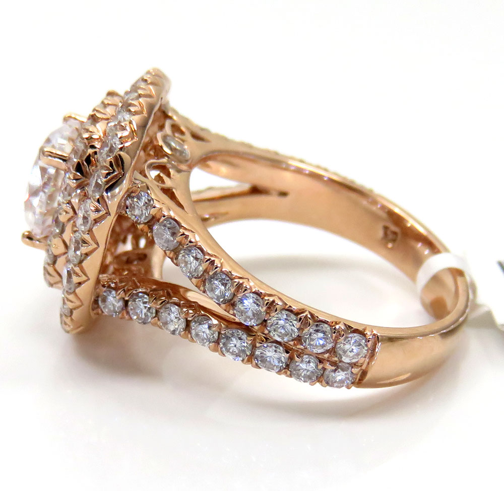 Ladies 14k rose yellow or white gold diamond square halo engagement ring 1.94ct