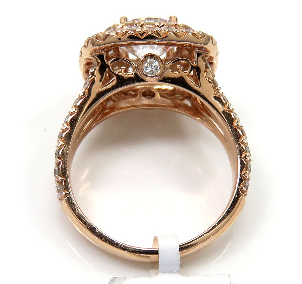 Ladies 14k rose yellow or white gold diamond square halo engagement ring 1.94ct