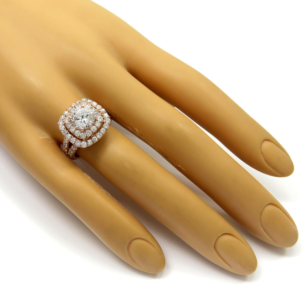 Ladies 14k rose yellow or white gold diamond square halo engagement ring 1.94ct