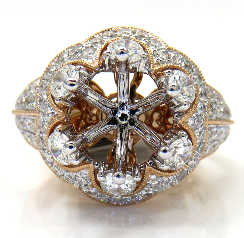 Ladies 14k rose gold round diamond semi mount ring 1.50ct