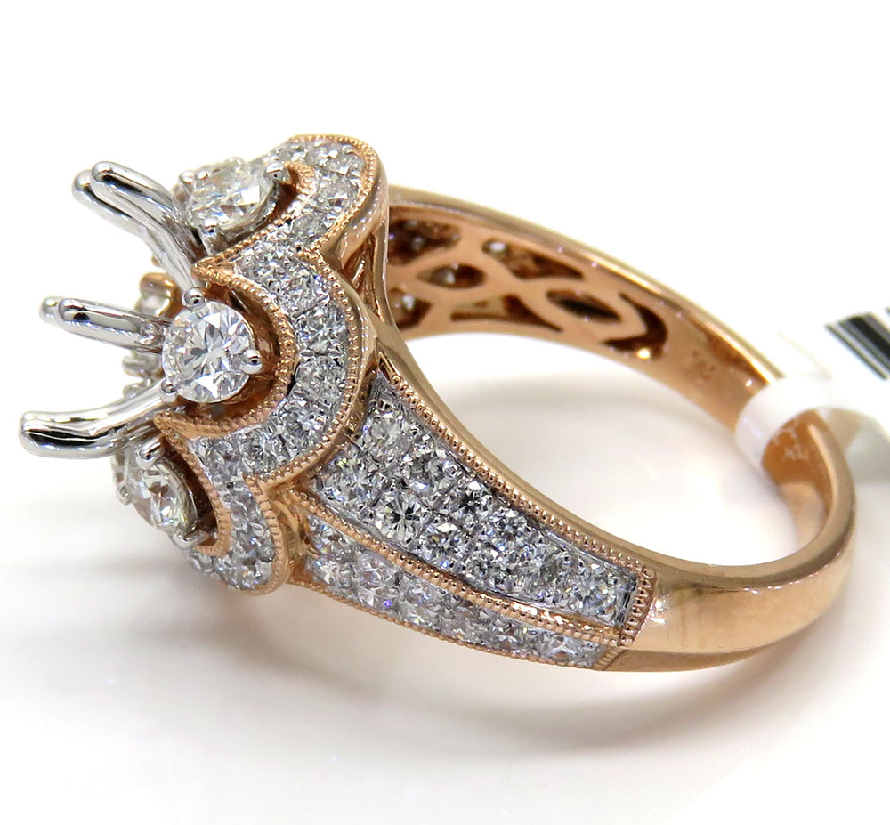 Ladies 14k rose gold round diamond semi mount ring 1.50ct