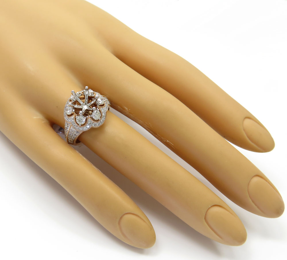Ladies 14k rose gold round diamond semi mount ring 1.50ct