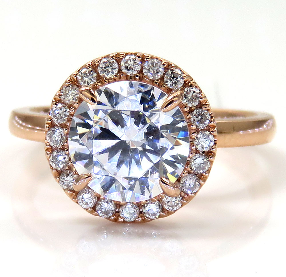 14k rose gold round diamond halo semi mount ring 0.19ct 