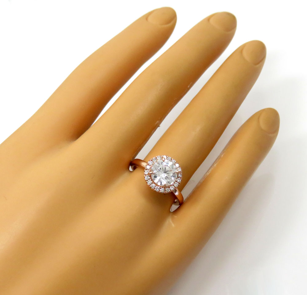 14k rose gold round diamond halo semi mount ring 0.19ct 