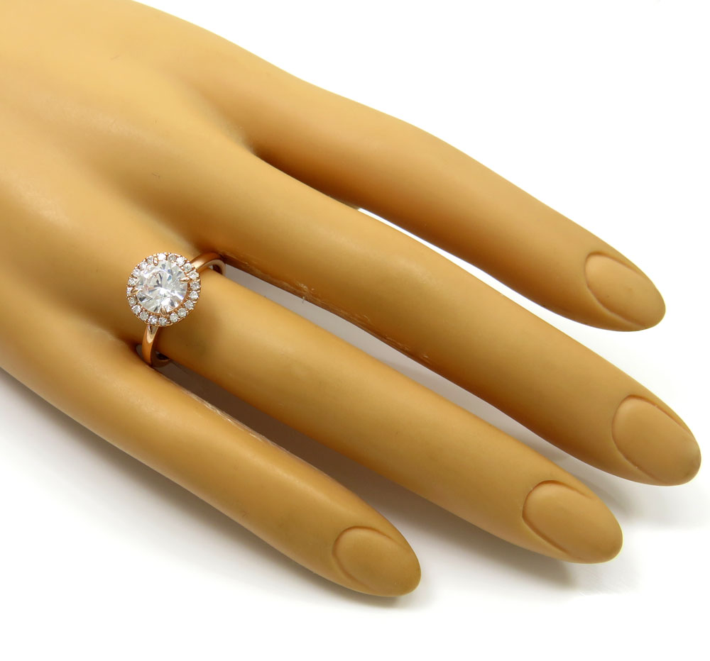 14k rose gold round diamond halo semi mount ring 0.19ct 