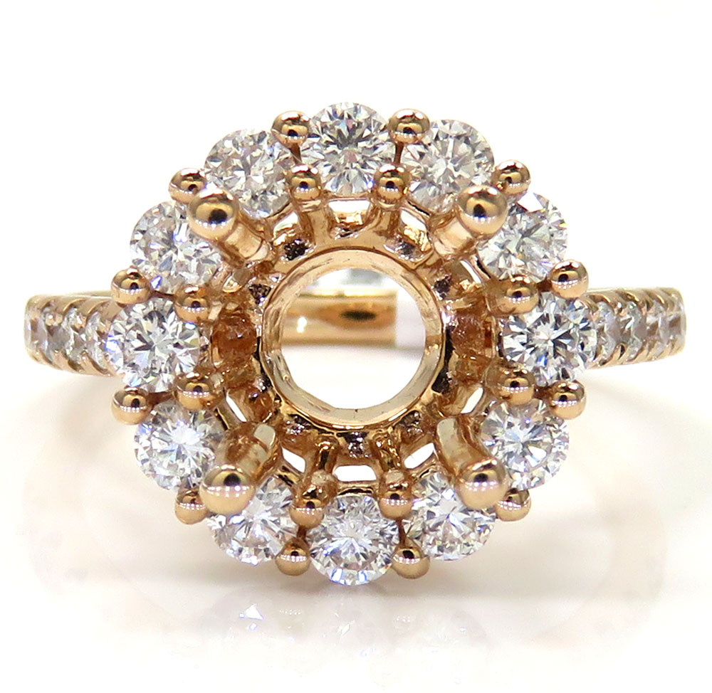 14k rose gold round diamond halo semi mount ring 1.01ct 