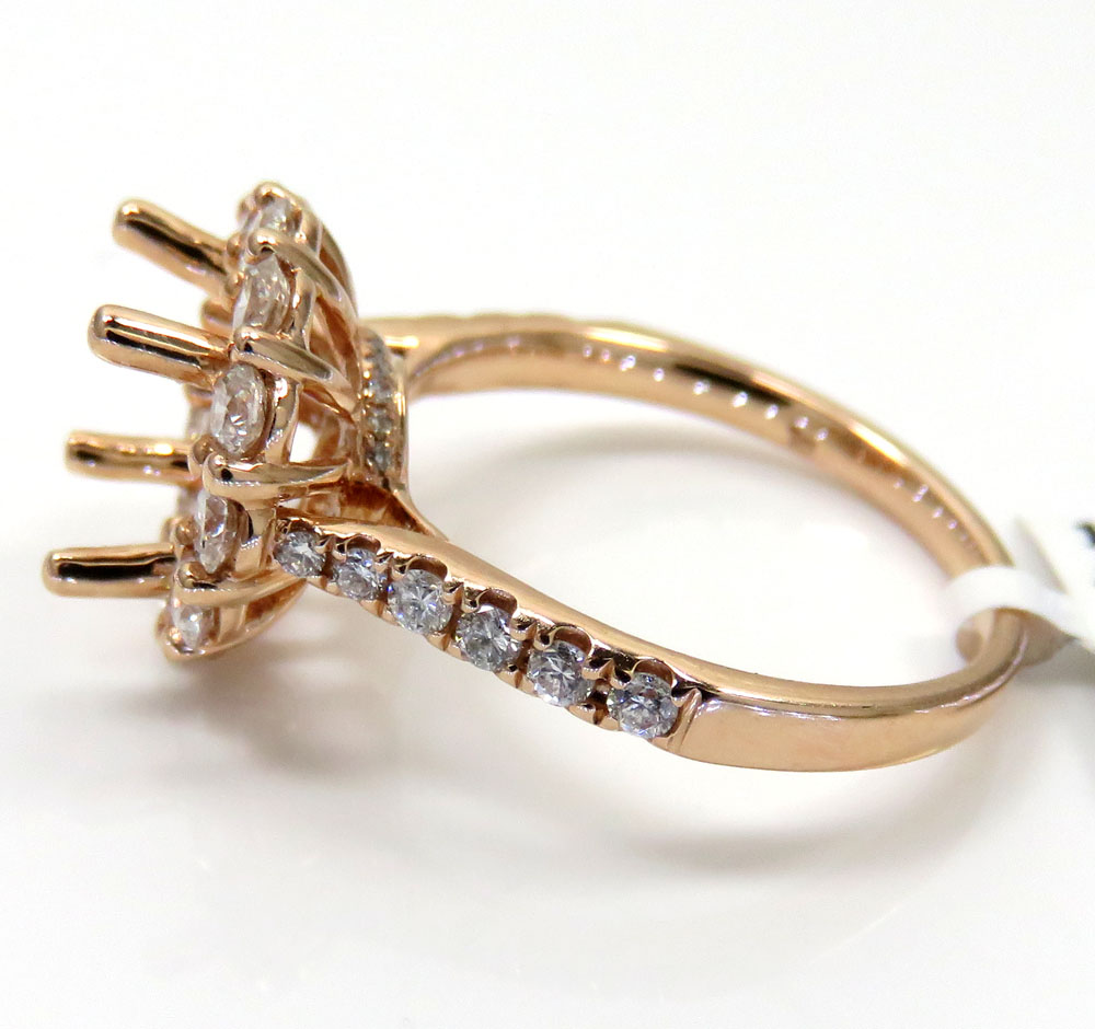 14k rose gold round diamond halo semi mount ring 1.01ct 
