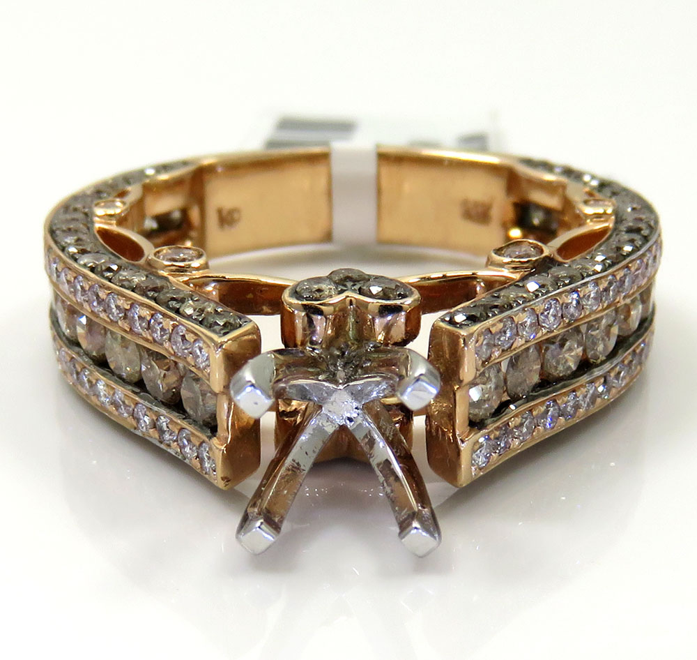 Ladies 14k rose gold champagne & white diamond engagement ring 2.12ct