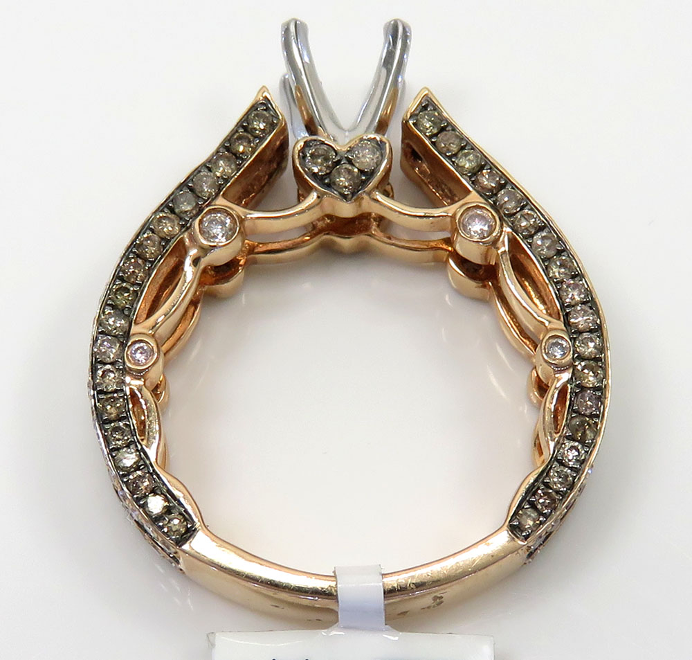 Ladies 14k rose gold champagne & white diamond engagement ring 2.12ct