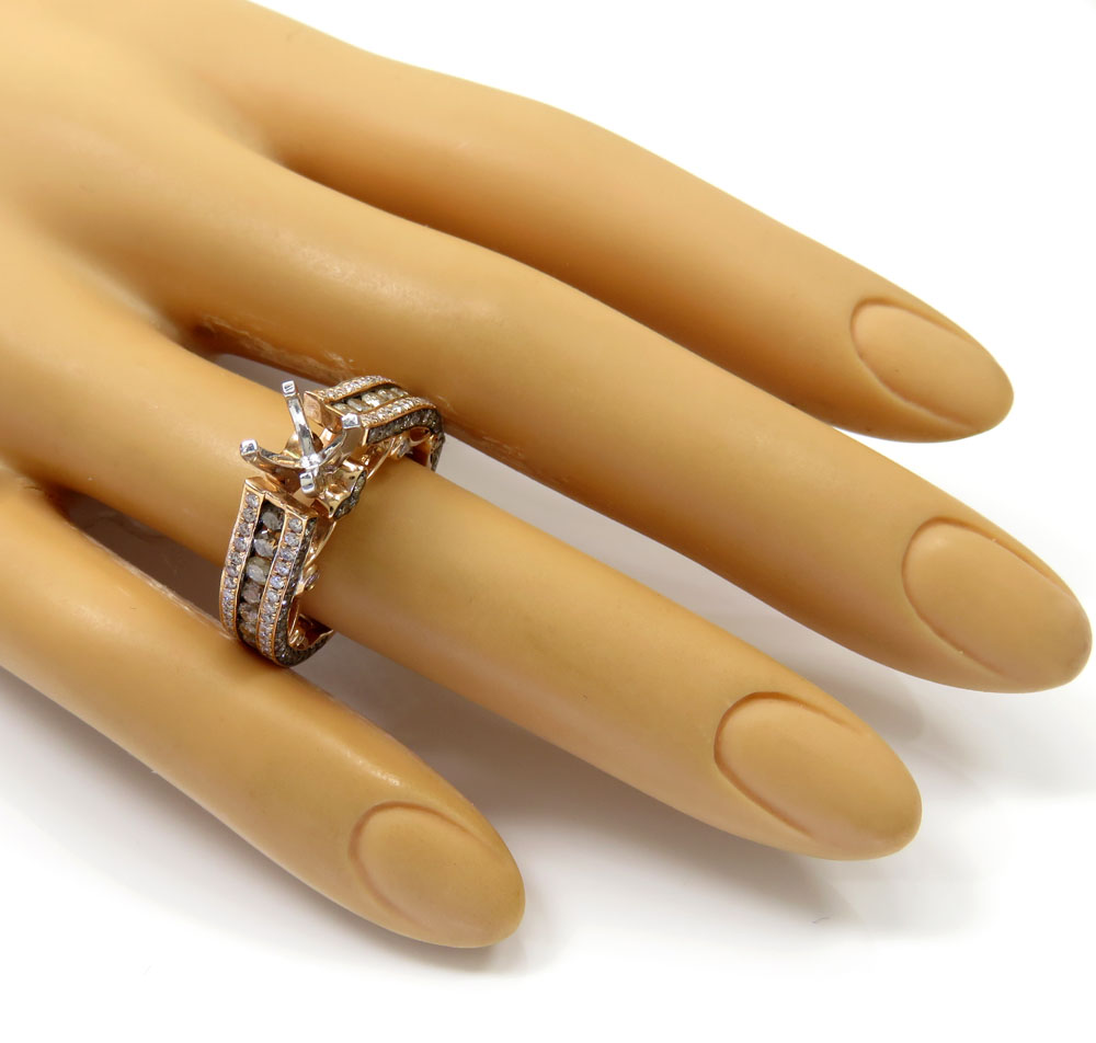 Ladies 14k rose gold champagne & white diamond engagement ring 2.12ct