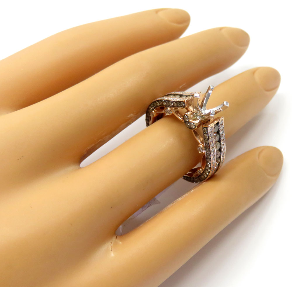Ladies 14k rose gold champagne & white diamond engagement ring 2.12ct