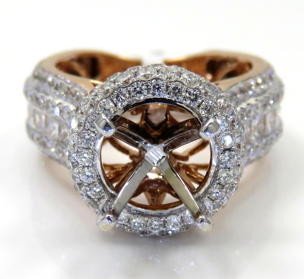 Ladies 14k rose gold diamond semi mount invisible setting ring 3.52ct