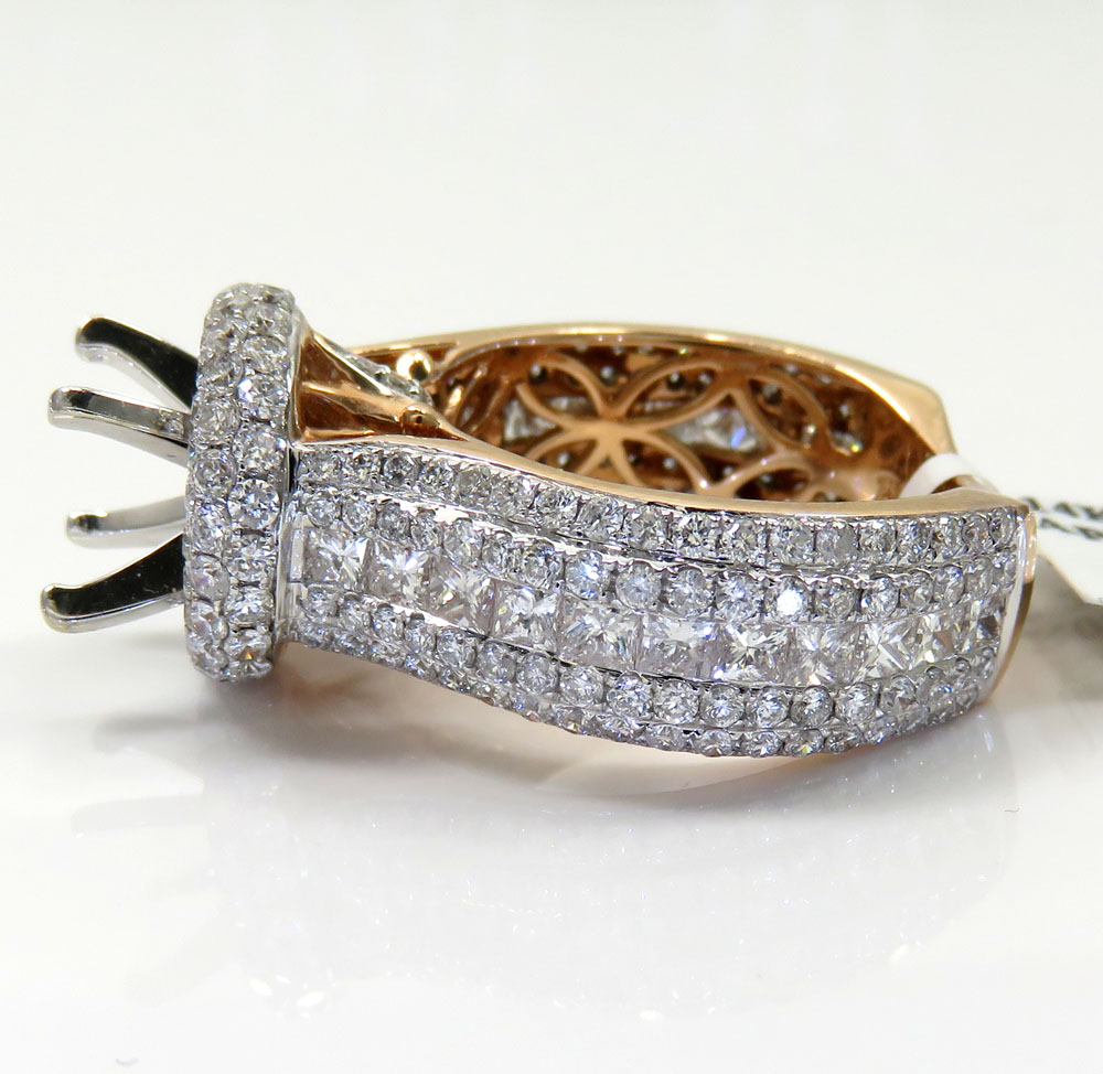 Ladies 14k rose gold diamond semi mount invisible setting ring 3.52ct - Image 3