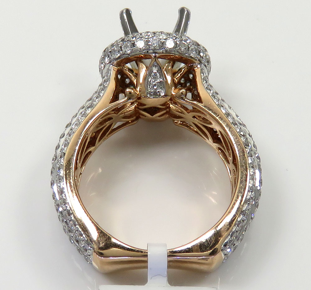 Ladies 14k rose gold diamond semi mount invisible setting ring 3.52ct