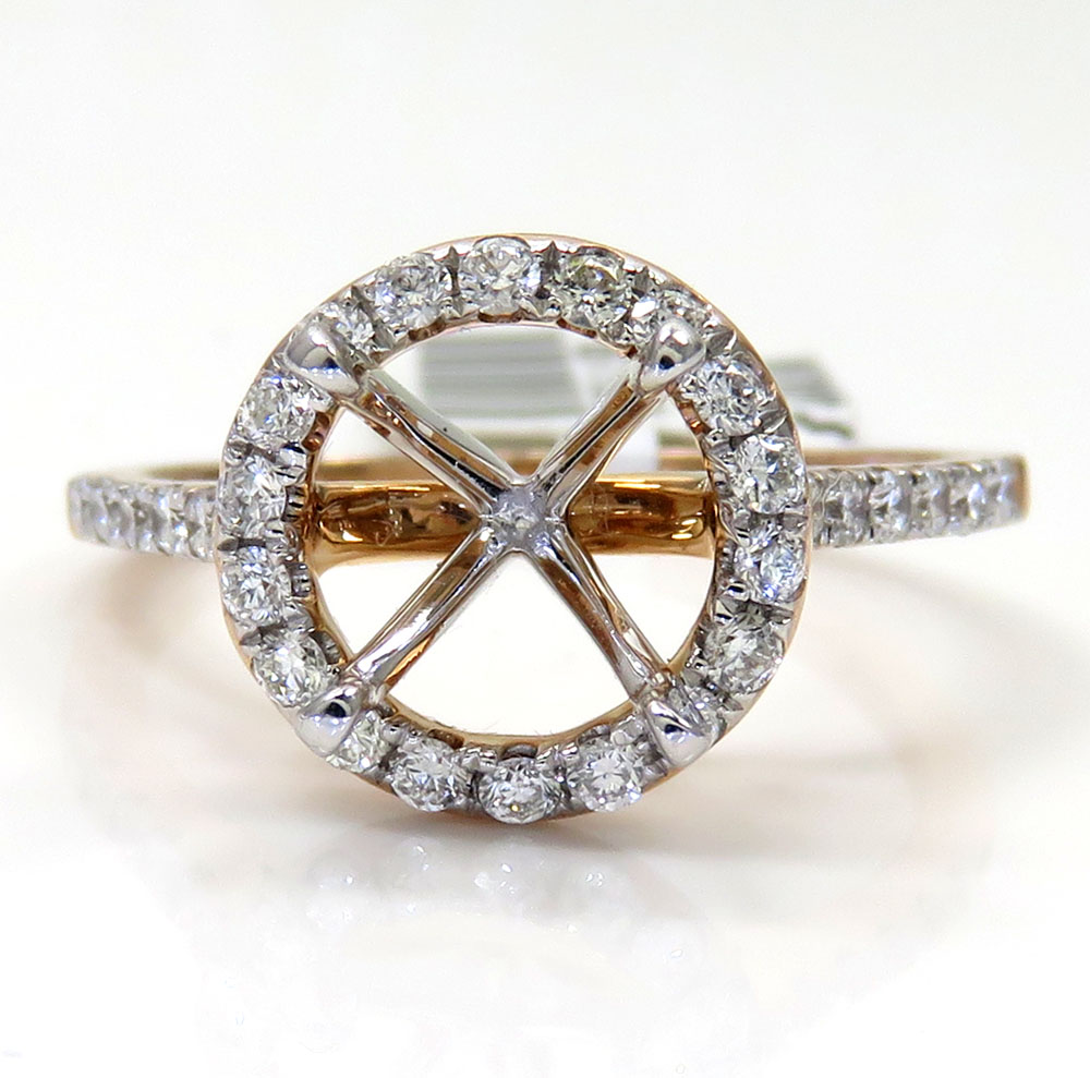 14k rose gold round diamond halo semi mount ring 0.41ct - Image 2