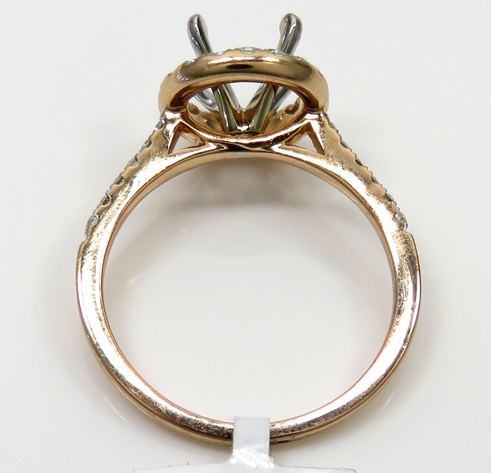 14k rose gold round diamond halo semi mount ring 0.41ct 