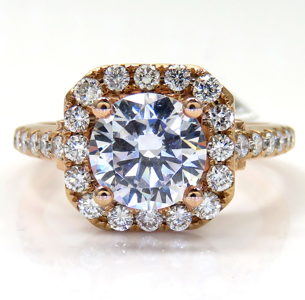 14k rose gold round diamond square halo semi mount ring 0.52ct 
