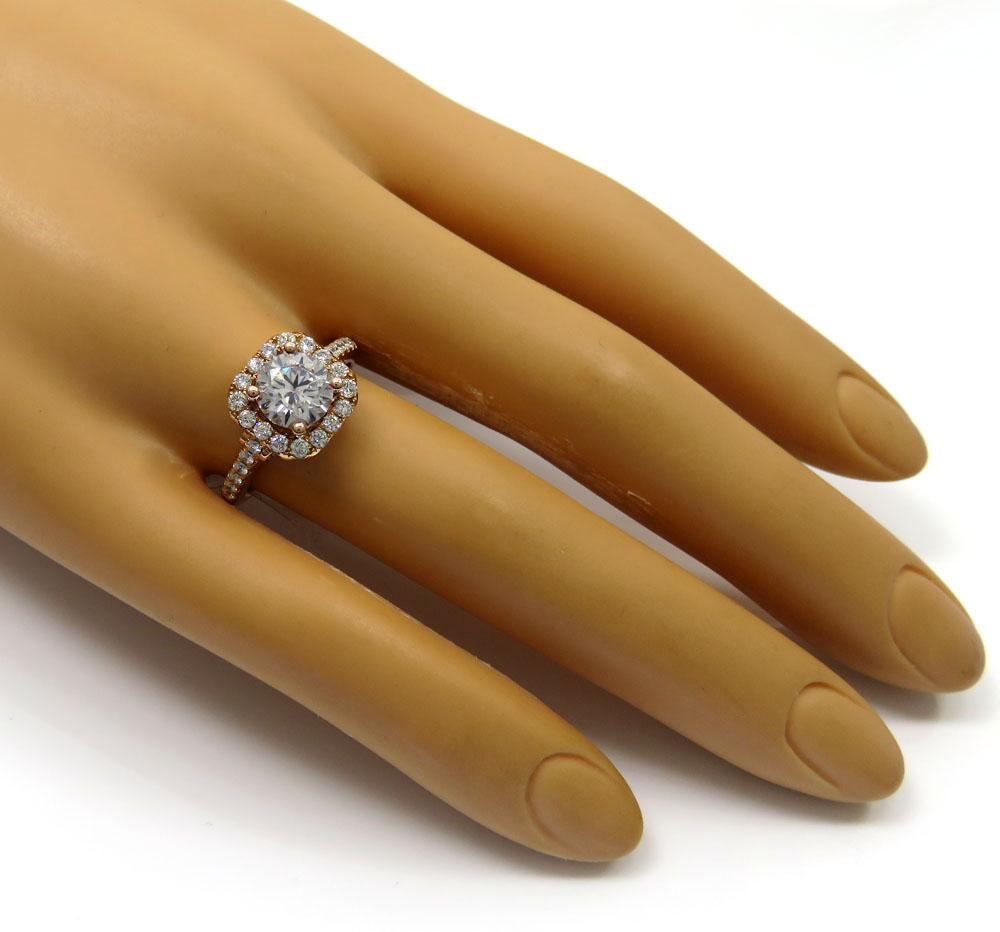 14k rose gold round diamond square halo semi mount ring 0.52ct - Image 5