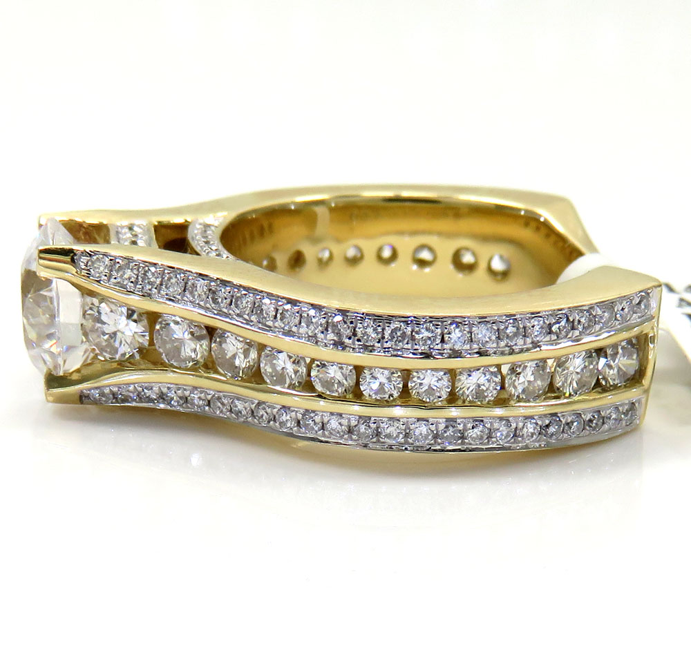 Ladies 14k yellow gold round white diamond semi mount ring 1.57ct