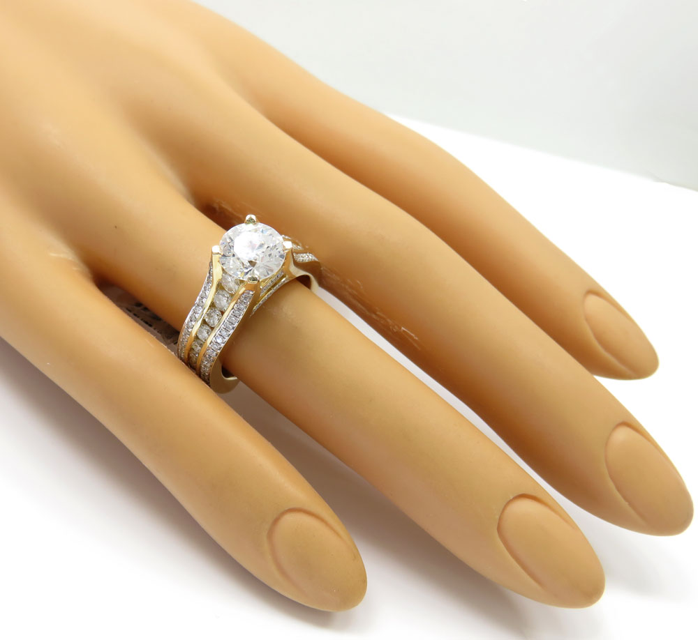 Ladies 14k yellow gold round white diamond semi mount ring 1.57ct