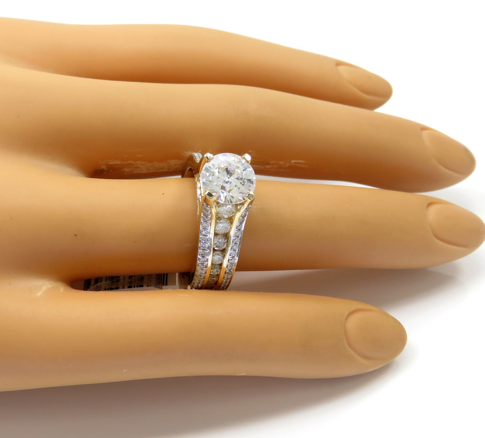 Ladies 14k yellow gold round white diamond semi mount ring 1.57ct