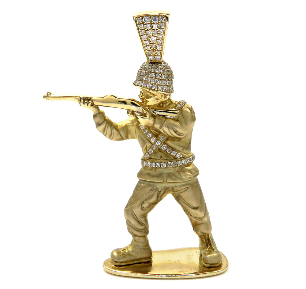 10k solid yellow gold diamond toy soldier pendant 0.61ct