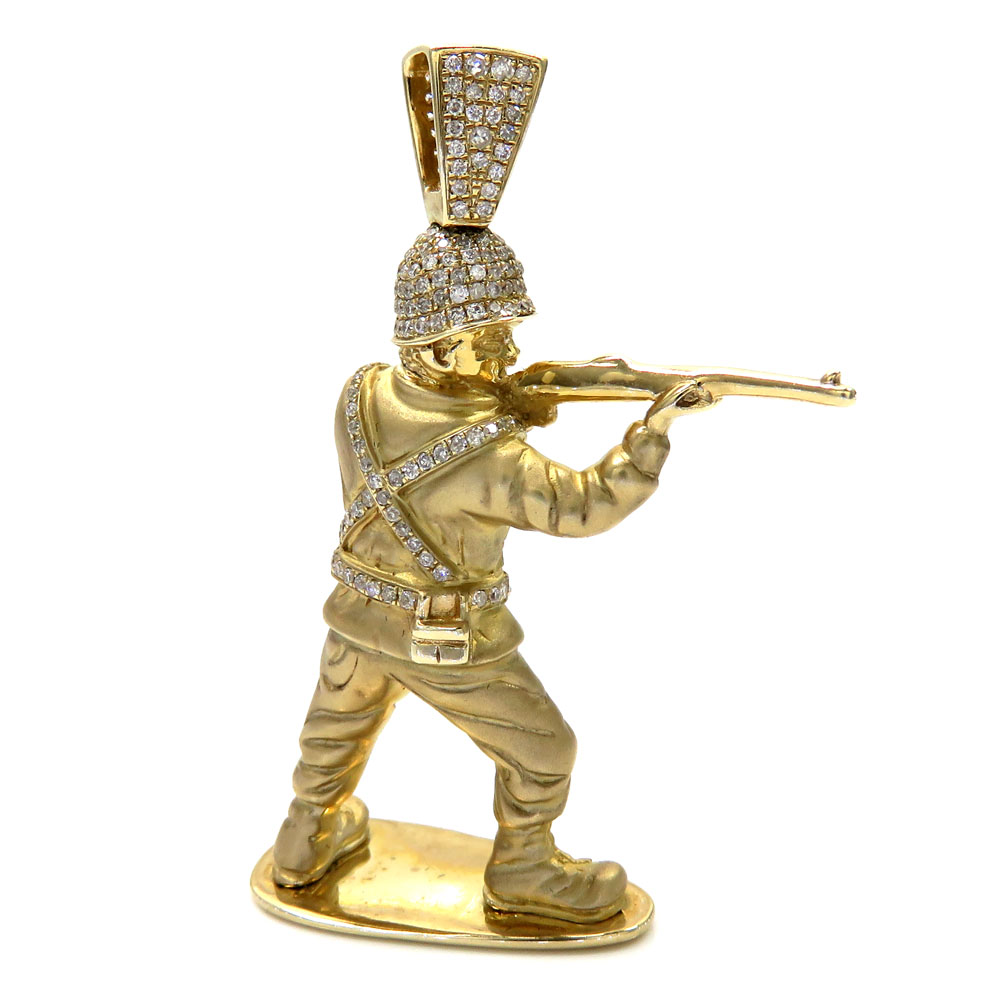 10k solid yellow gold diamond toy soldier pendant 0.61ct