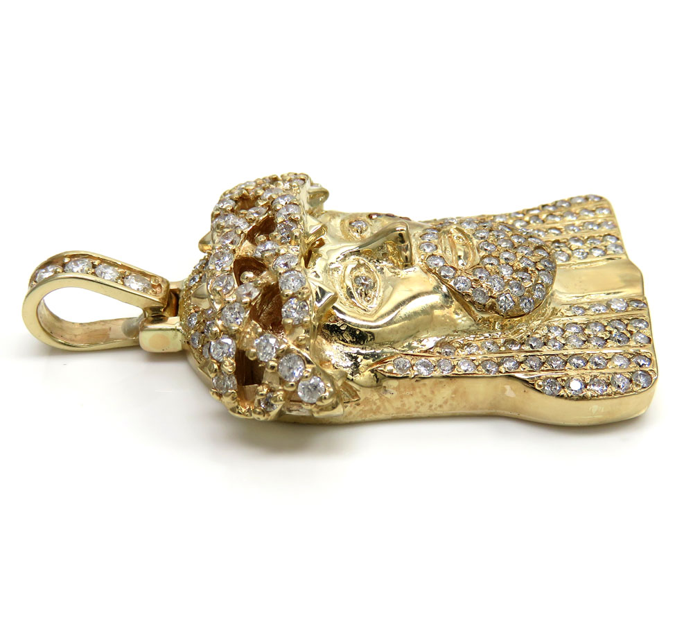 4.00ct 14k yellow gold large jesus head red tear diamond pendant - Image 3