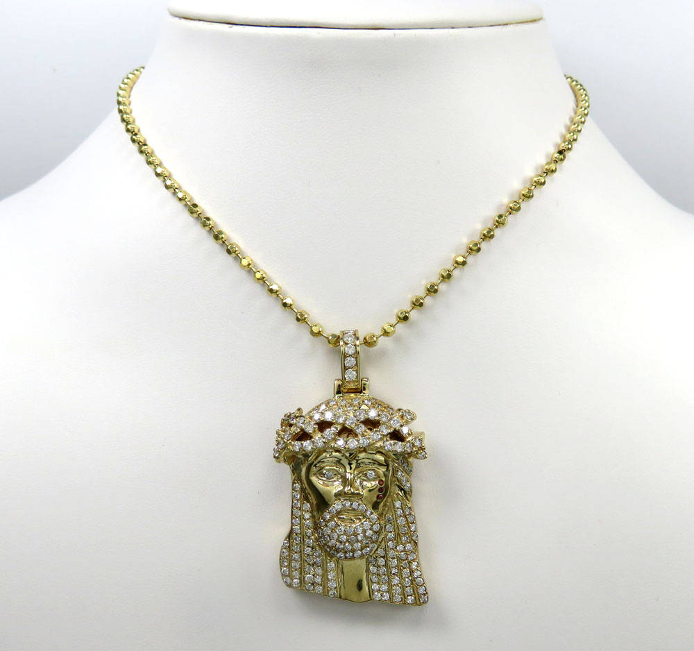 4.00ct 14k yellow gold large jesus head red tear diamond pendant