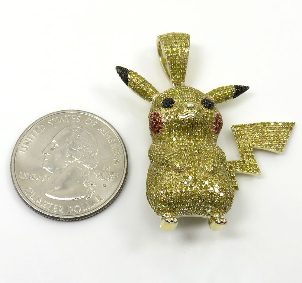 10k yellow gold canary diamond pikachu pendant 2.00ct
