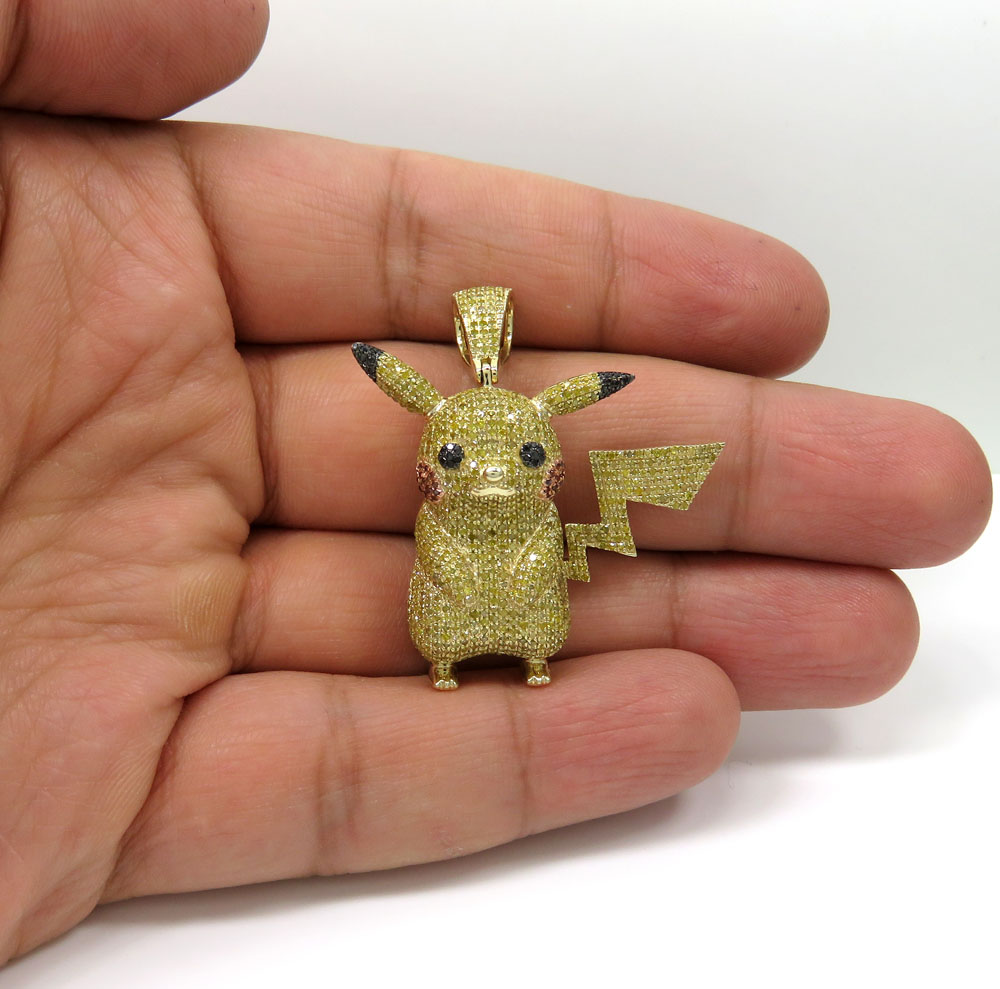 10k yellow gold canary diamond pikachu pendant 2.00ct