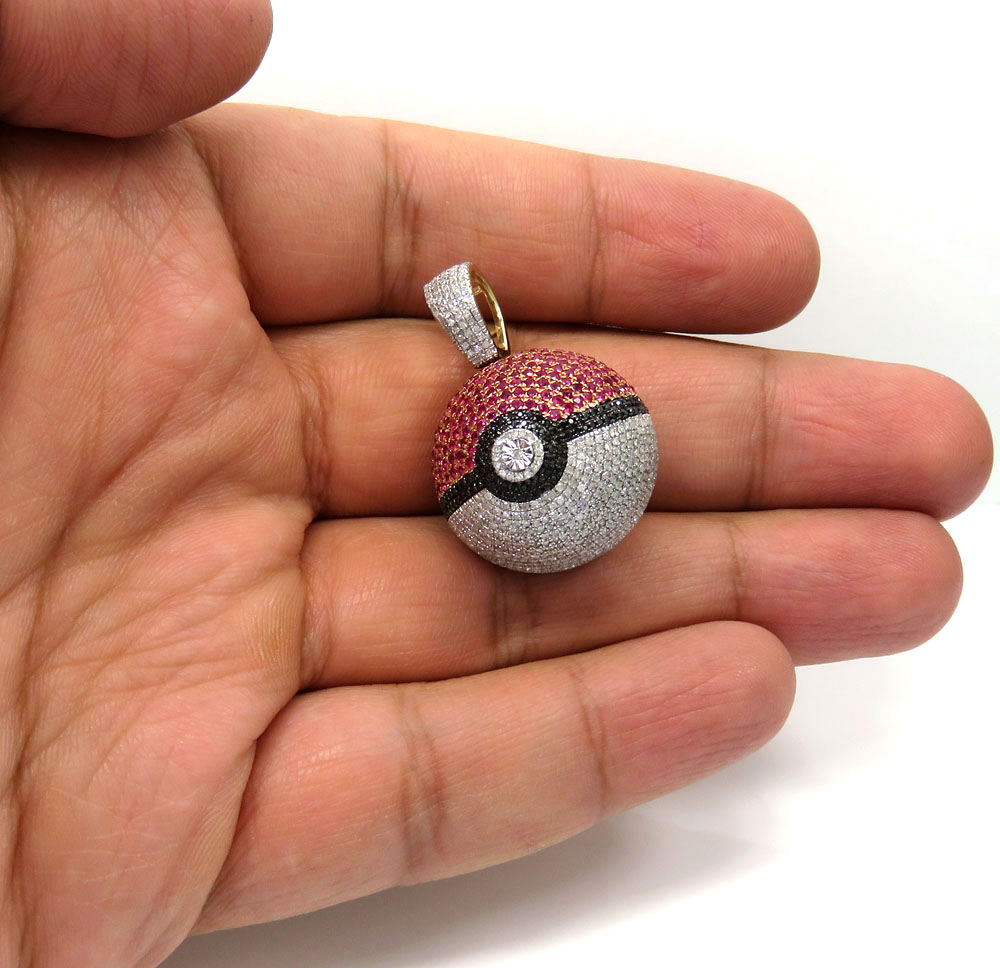 10k yellow gold iced out diamond pokeball pendant 2.19ct - Image 4