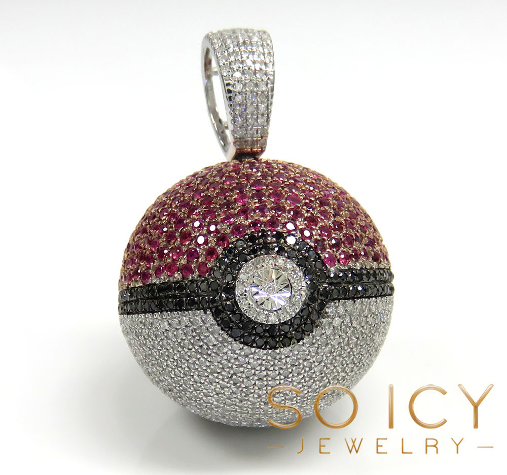 10k yellow gold iced out diamond pokeball pendant 2.19ct - Image 6